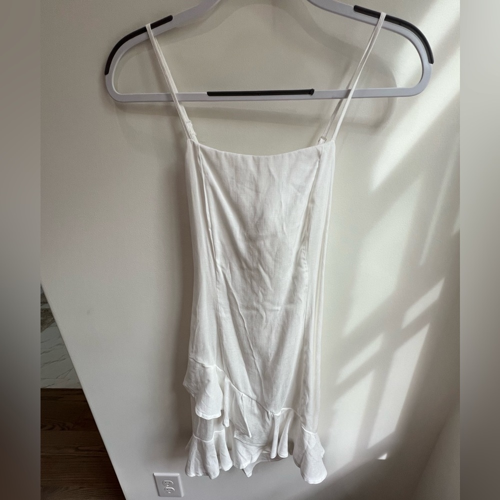 Francesca’s White Open Back, Ruffle Dress, Medium